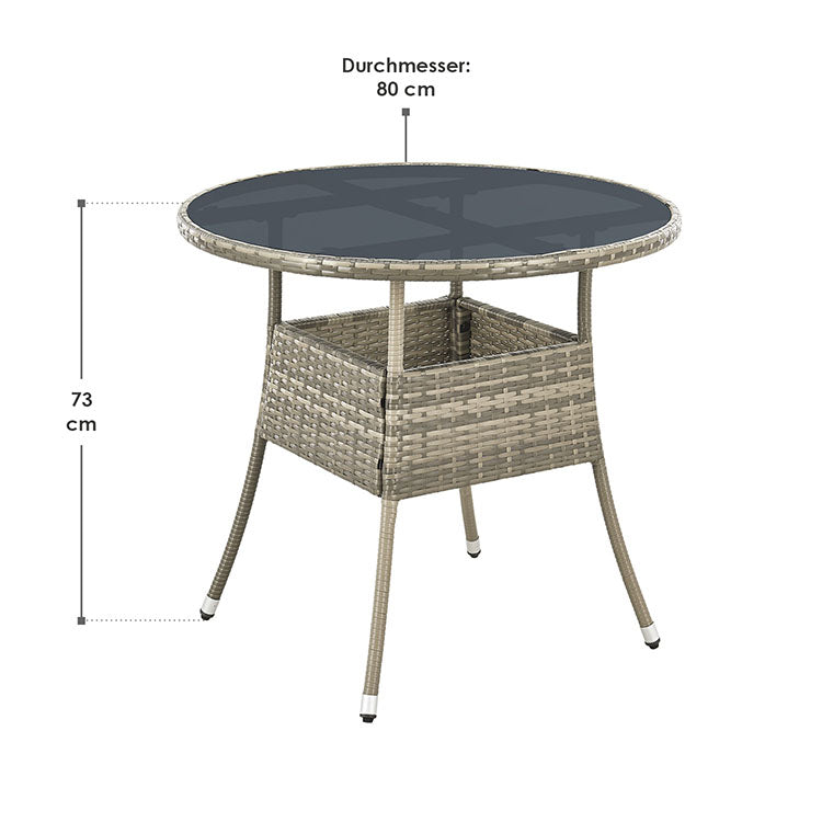 Abmessungen Runder Gartentisch Yoro 80 cm Grau