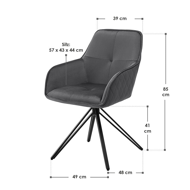 Abmessungen Drehstuhl Clyde 2er Set - Samt Dunkelgrau