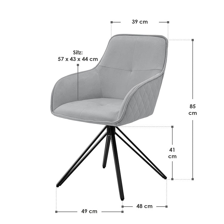 Abmessungen Drehstuhl Clyde 2er Set - Samt Hellgrau