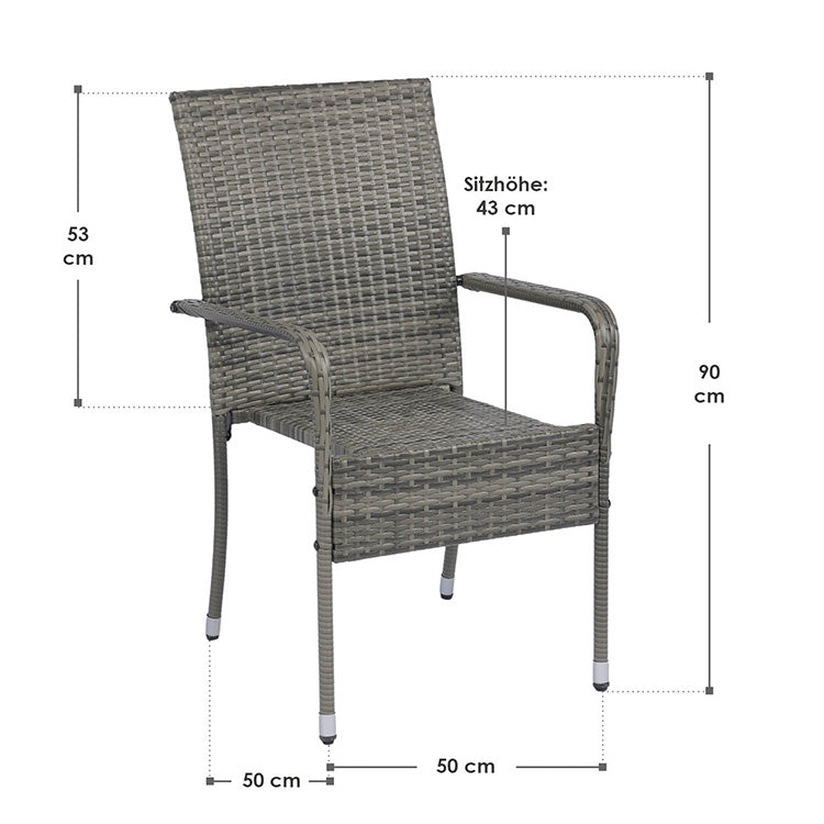 Abmessungen Polyrattan Gartenstühle Yoro 4er Set - Grau-meliert