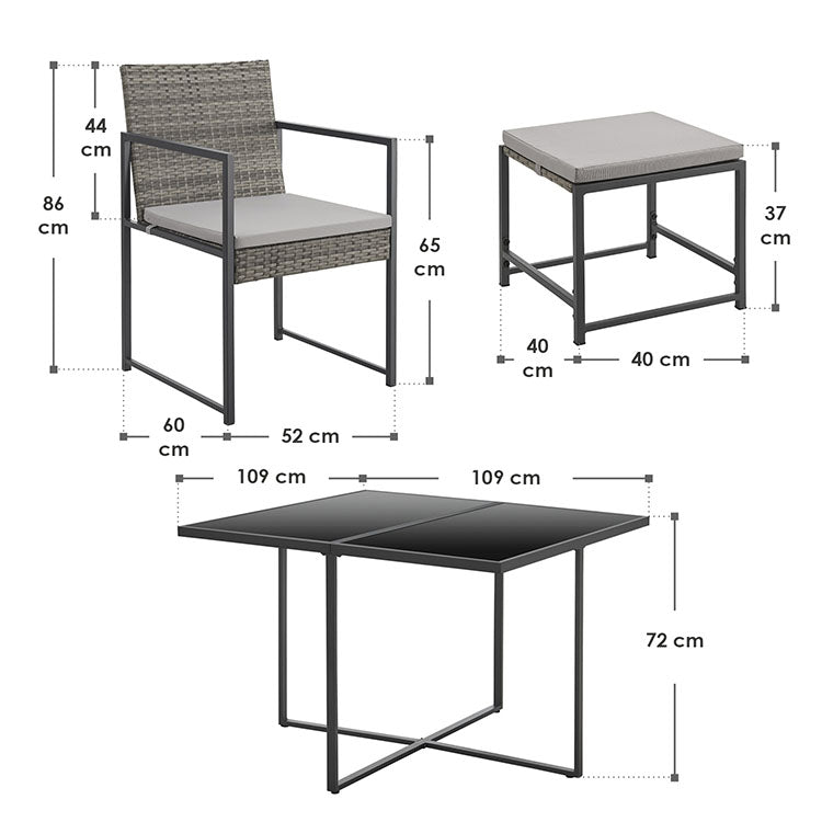 Abmessungen Polyrattan  Sitzgruppe Bahamas M in Grau