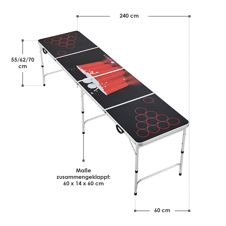 Abmessungen Beer Pong Tisch Red vs. Blue mit Beleuchtung