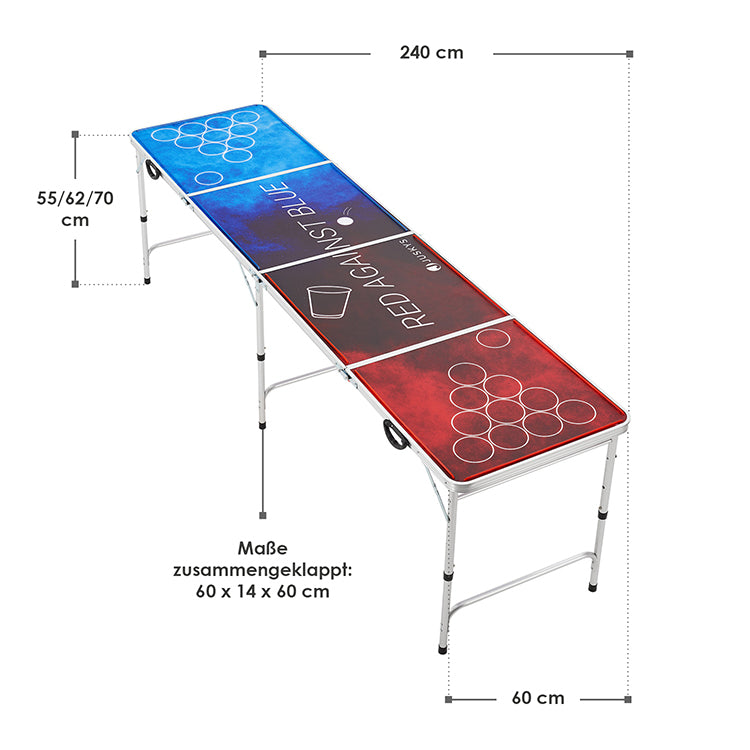 Abmessungen Beer Pong Tisch Red vs. Blue mit Beleuchtung