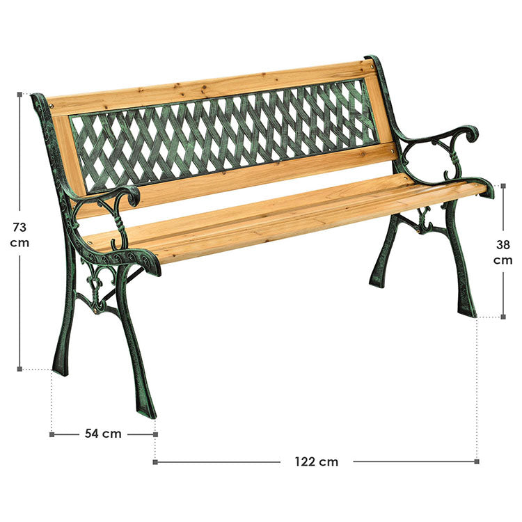 Abmessungen Malerische 2-Sitzer Vintage Gartenbank Pisa aus Holz und Gusseisen