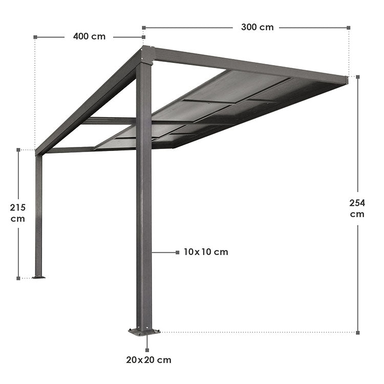 Abmessungen Terrassenüberdachung Jakarta 4x3 m Grau