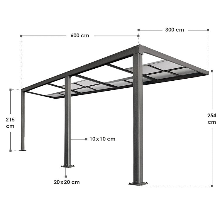 Abmessungen Terrassenüberdachung Jakarta 6x3 m Grau