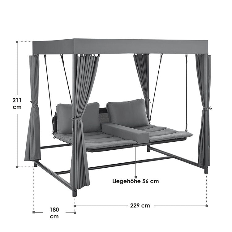 Abmessungen Schaukelliege Kassandra in Grau / Dunkelgrau