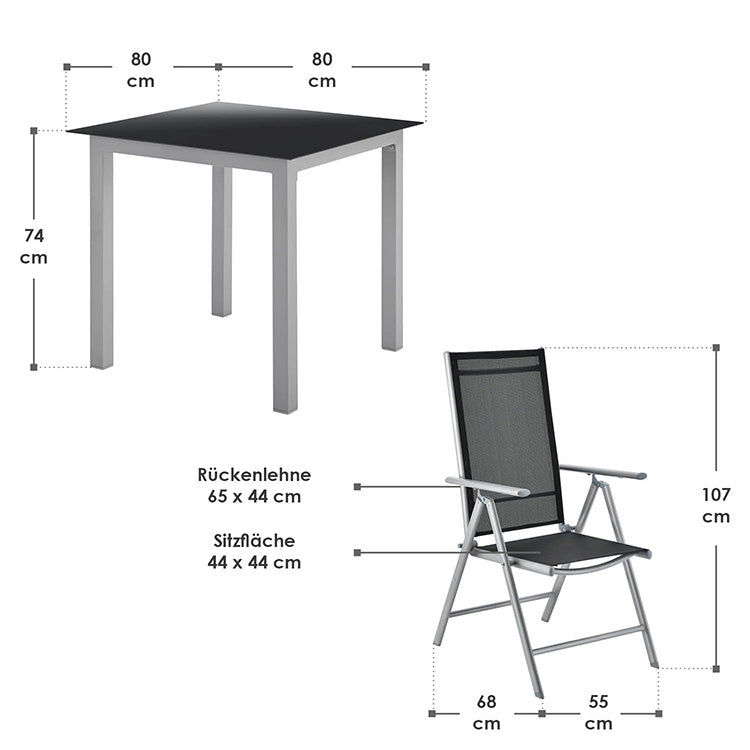 Abmessungen Aluminium Gartengarnitur