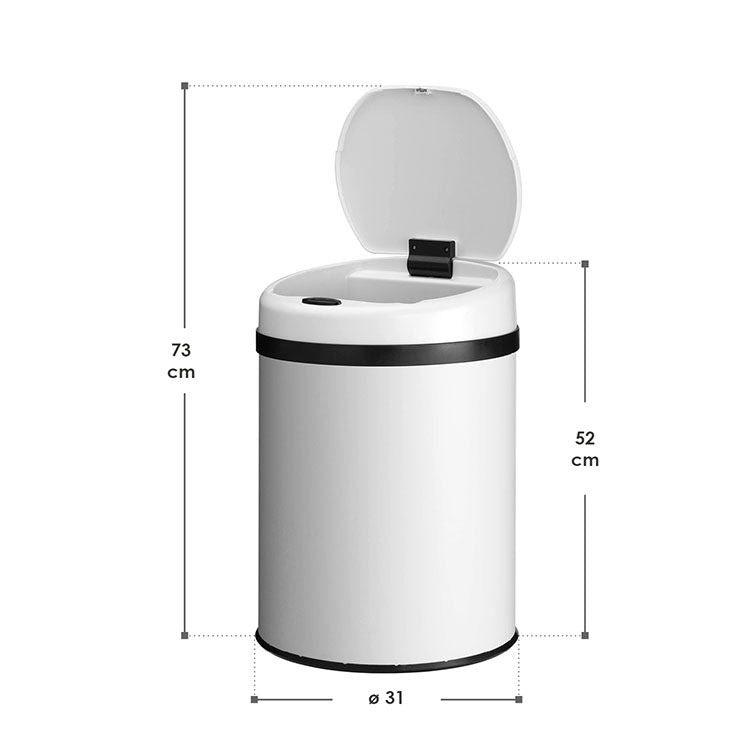 Abmessungen Mülleimer rund mit Sensor - 30 L in Weiß