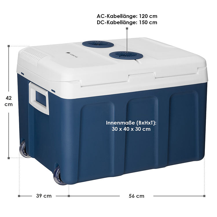 Abmessungen Kühlbox Nordpol 40 Liter in Blau