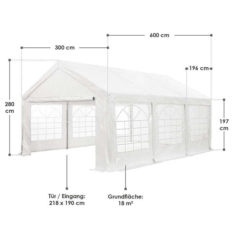 Abmessungen Partyzelt Gala 3 x 6 m in Weiß