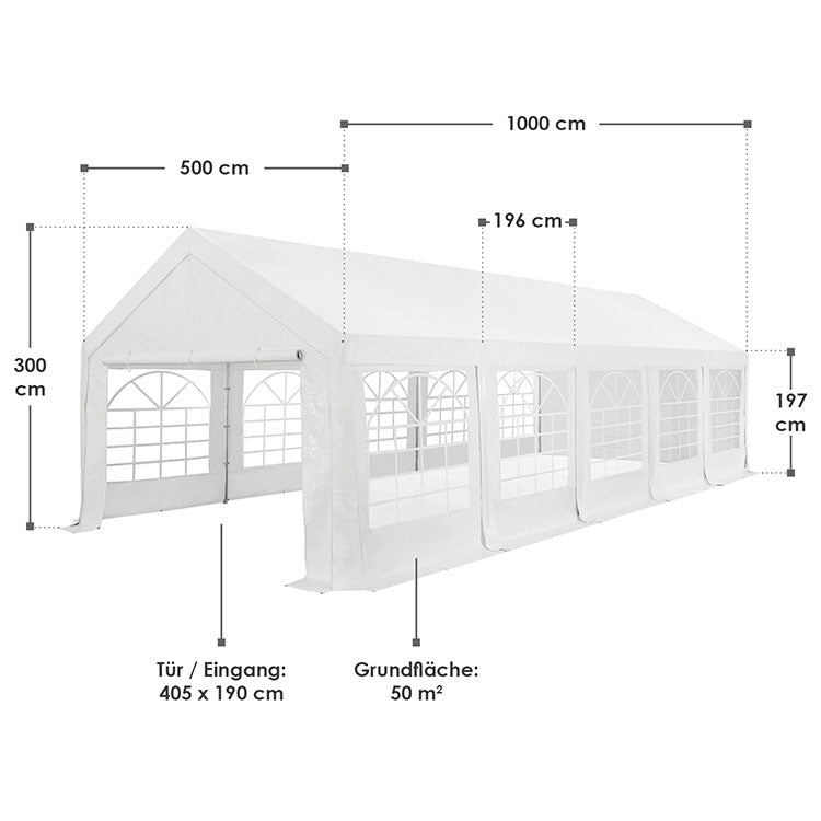 Abmessungen Partyzelt Gala 5 x 10 m in Weiß