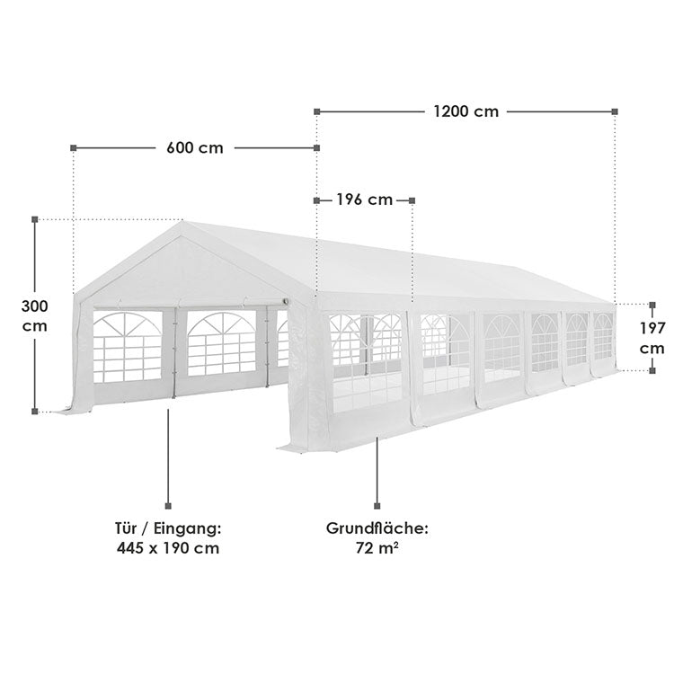 Abmessungen Partyzelt Gala 6 x 12 m in Weiß