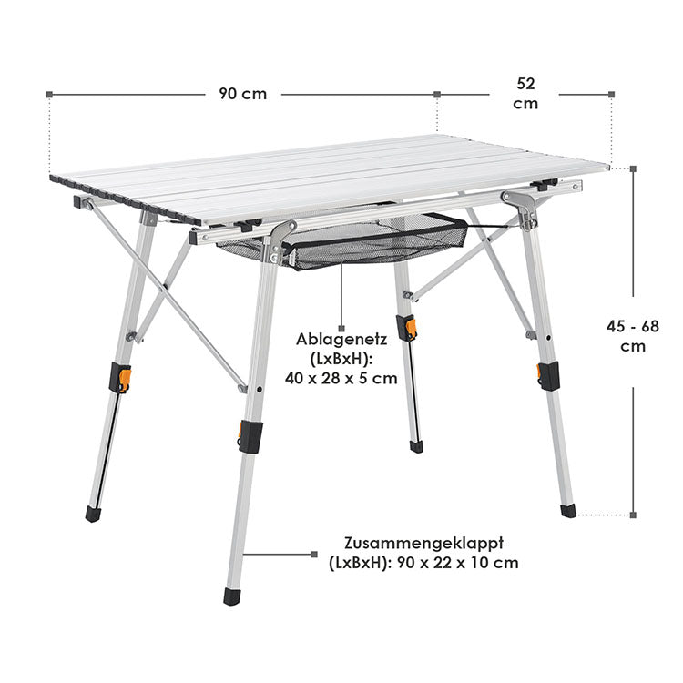 Abmessungen Campingtisch Picco faltbar Silber