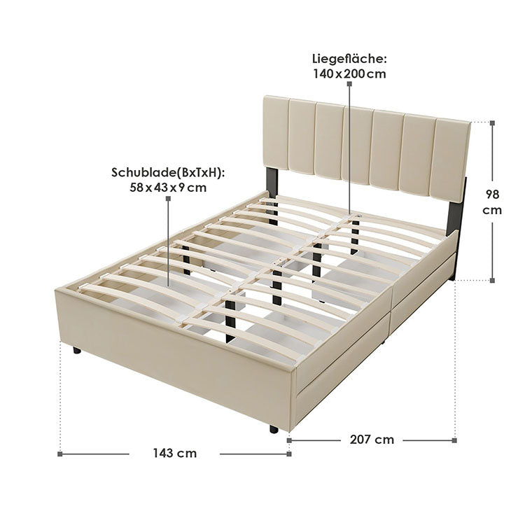 Abmessungen Samt Polsterbett Soria 140 x 200 cm