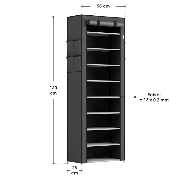 Abmessungen Schuhschrank M aus Stoff in Grau