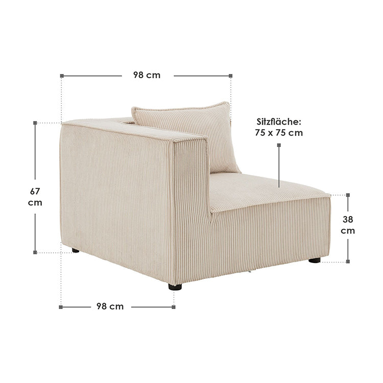 Abmessungen Modulares Sofa Domas - Linkes Ecksofa Cord Beige