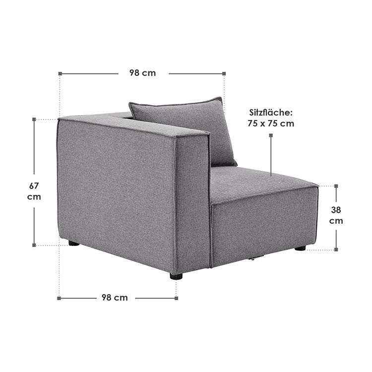 Abmessungen Modulares Sofa Domas - Linkes Ecksofa Stoff Dunkelgrau