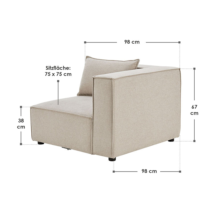 Abmessungen Modulares Sofa Domas - Rechtes Ecksofa Stoff Beige