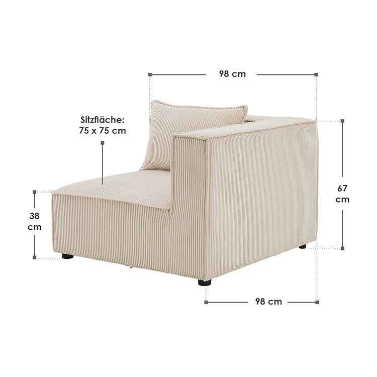 Abmessungen Modulares Sofa Domas - Rechtes Ecksofa Cord Beige