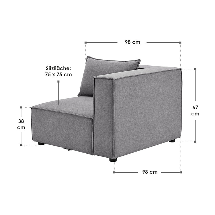 Abmessungen Modulares Sofa Domas - Rechtes Ecksofa Stoff Dunkelgrau