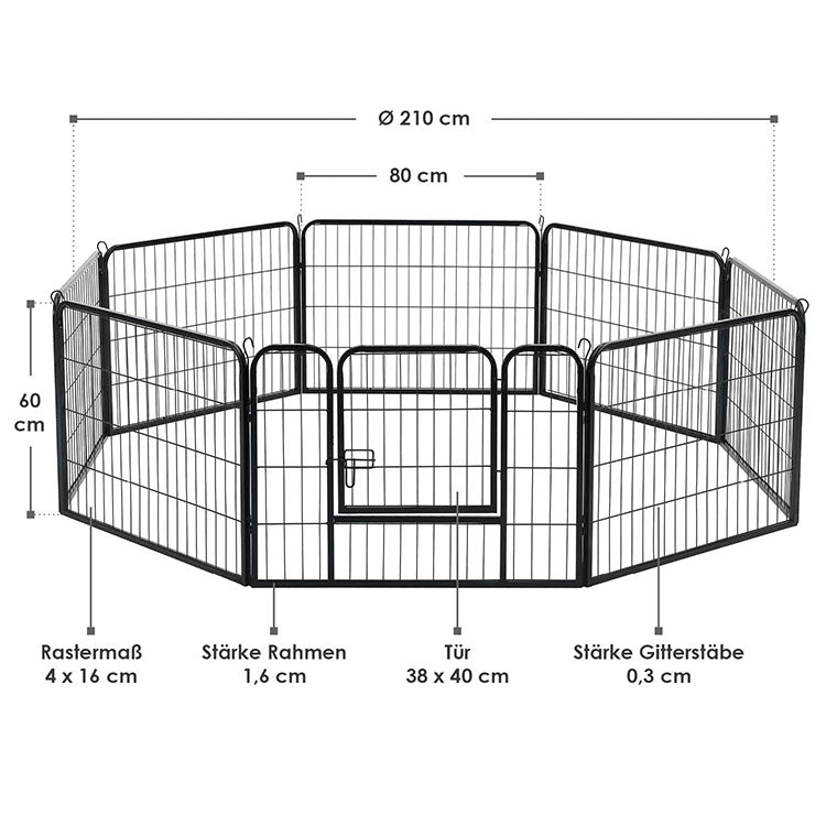 Abmessungen zusammenklappbarer Metall Welpenauslauf