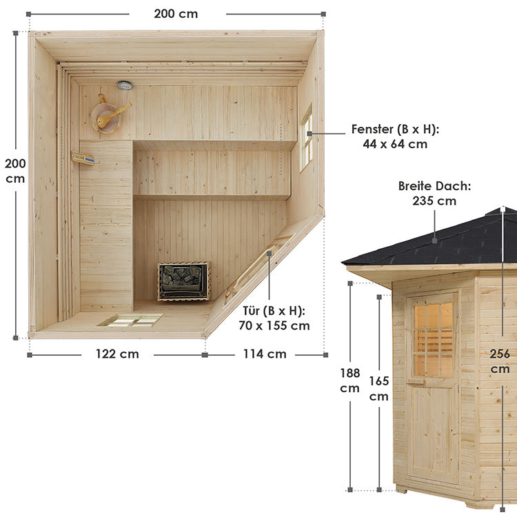 Abmessungen Outdoor Sauna Eldur für Garten / Terrasse