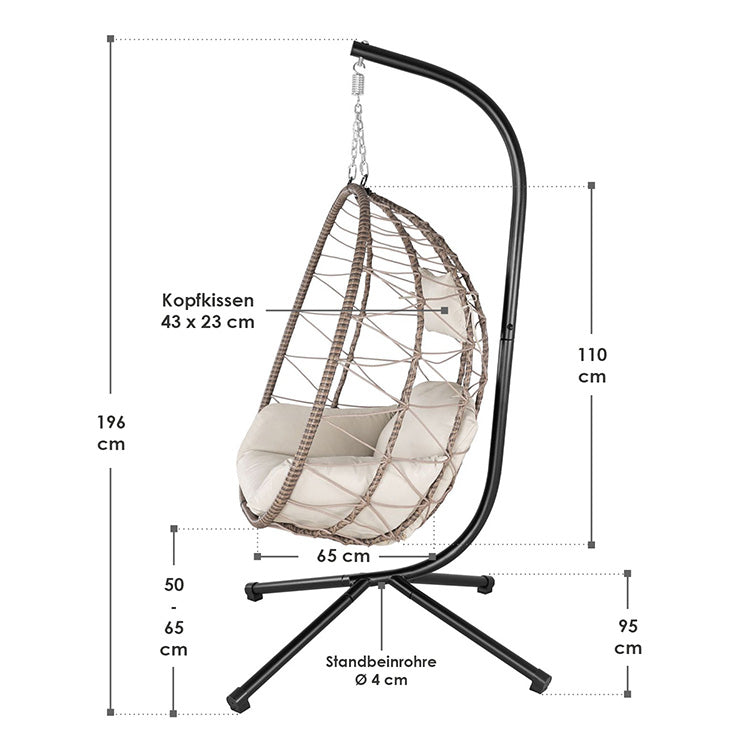 Abmessungen Rattan Hängesessel Aria mit Gestell Beige