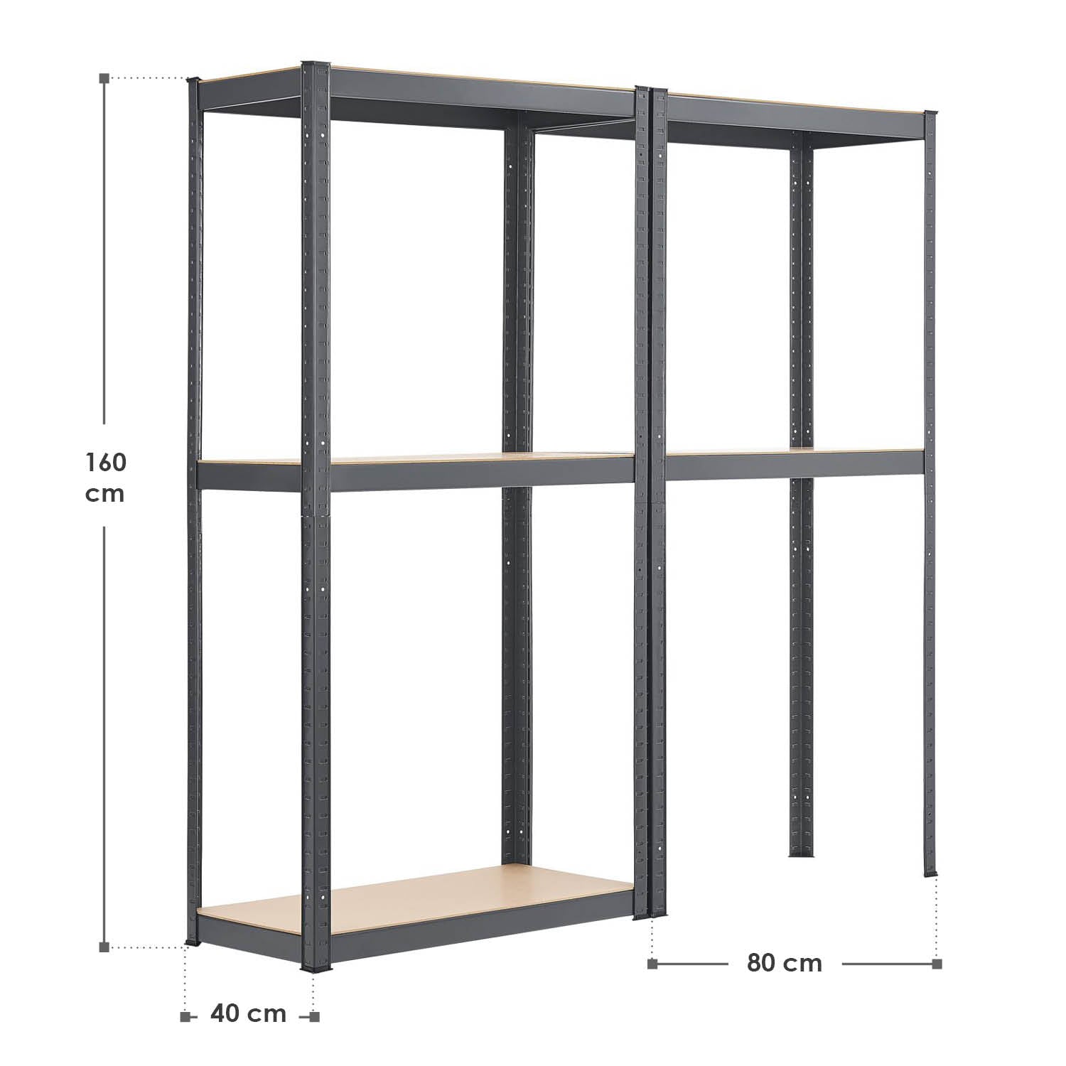 Abmessungen Lagerregal Easy 2er Set 160 x 80 x 40 cm Grau