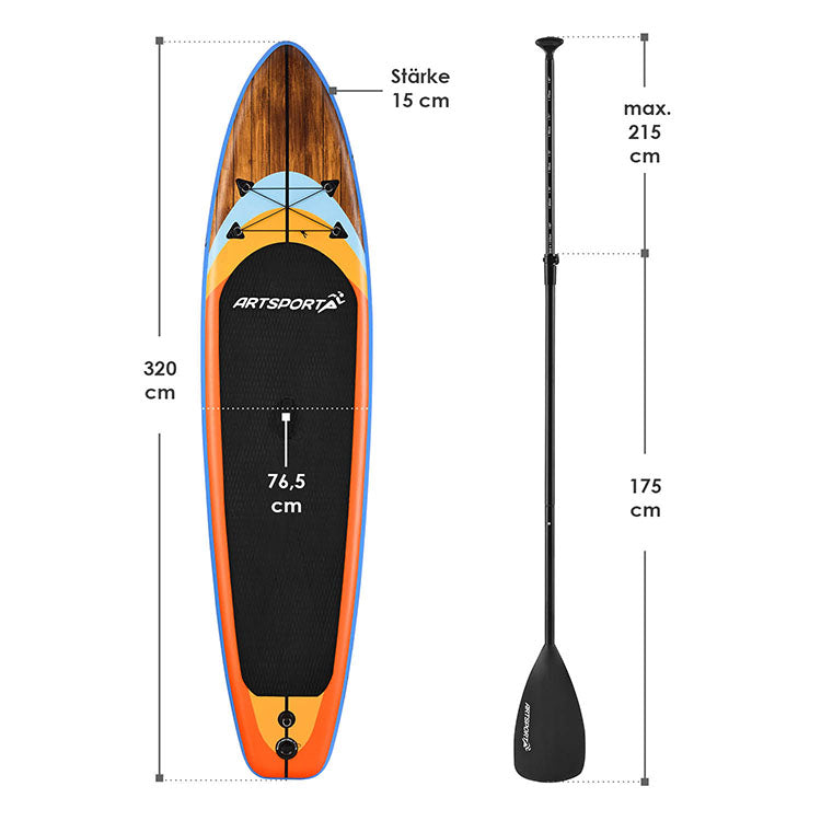 Abmessungen Stand Up Paddling Board Beach Rocker 320 x 76,5 cm