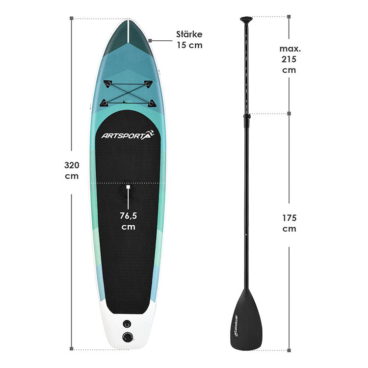 Abmessungen Stand Up Paddling Board Blue Wave 320 x 76,5 cm