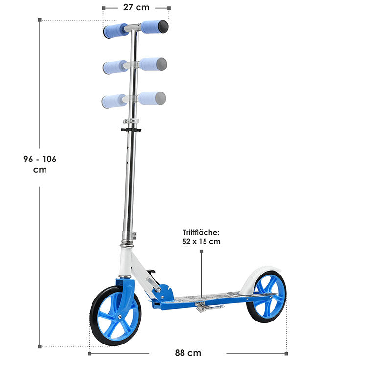 Abmessungen vom Kinder Scooter Skaterboy blau mit Tragegurt und Big Wheel Räder