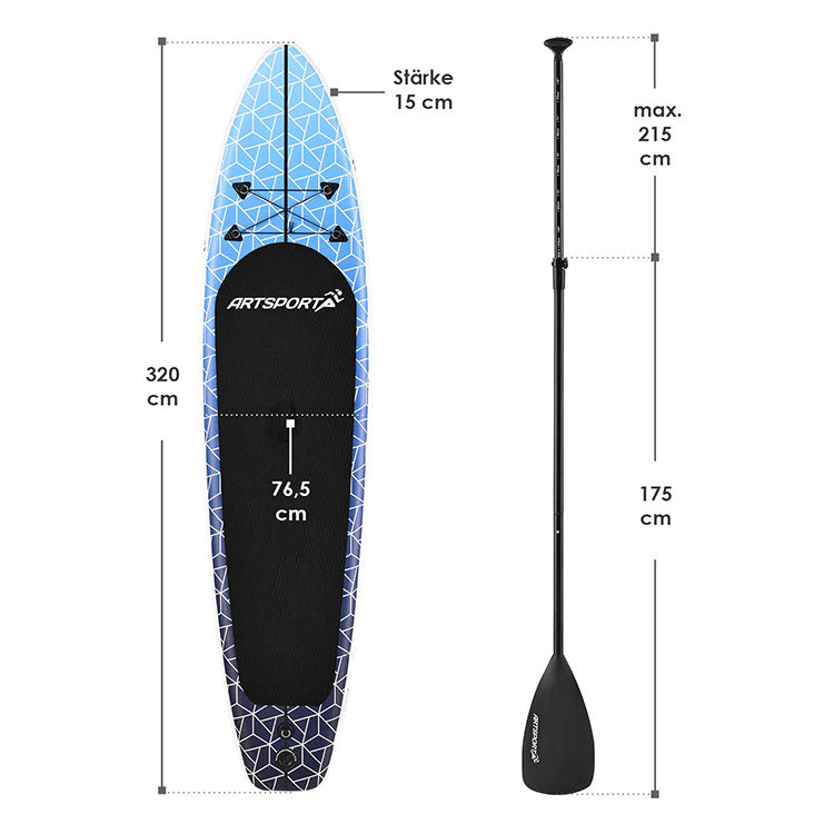 Abmessungen Stand Up Paddling Board Deep Ocean 320 x 76,5 cm