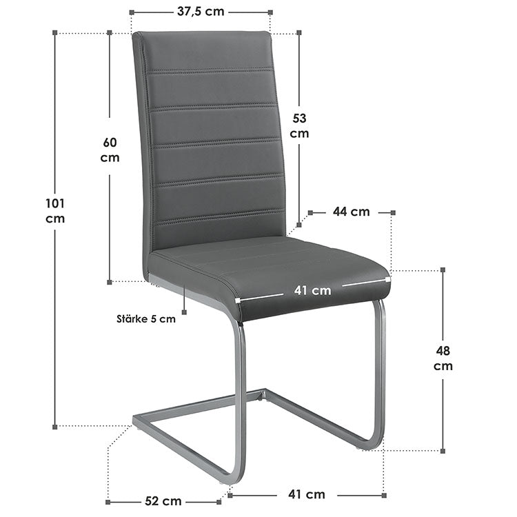 Abmessungen 2er-Set Freischwinger Stuhl Vegas Grau