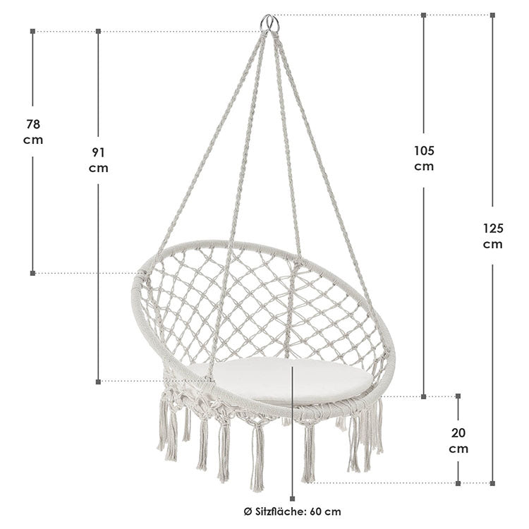 Abmessungen Hängesessel Cadras in Beige mit Sitzkissen