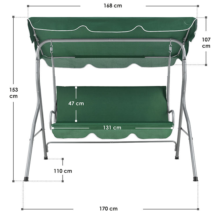 Abmessungen von der Hollywoodschaukel Cecina grün