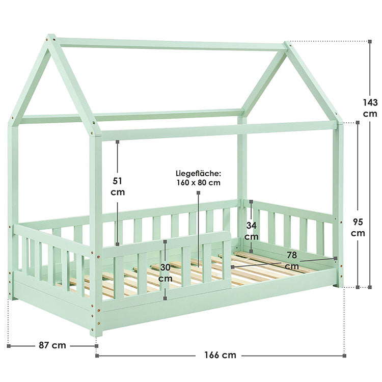 Abmessungen Kinderbett Marli 80 x 160 cm mint