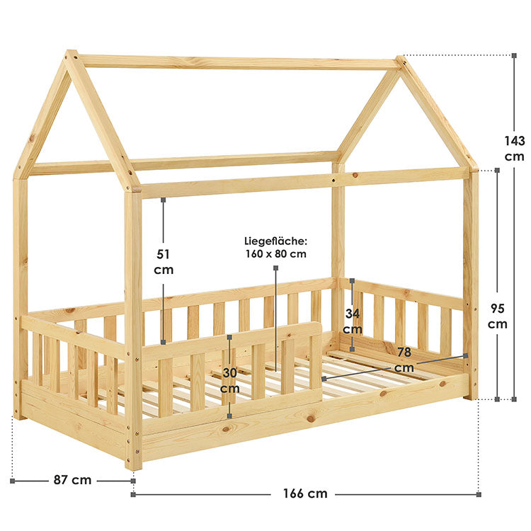 Abmessungen Kinderbett Marli 80 x 160 cm natur