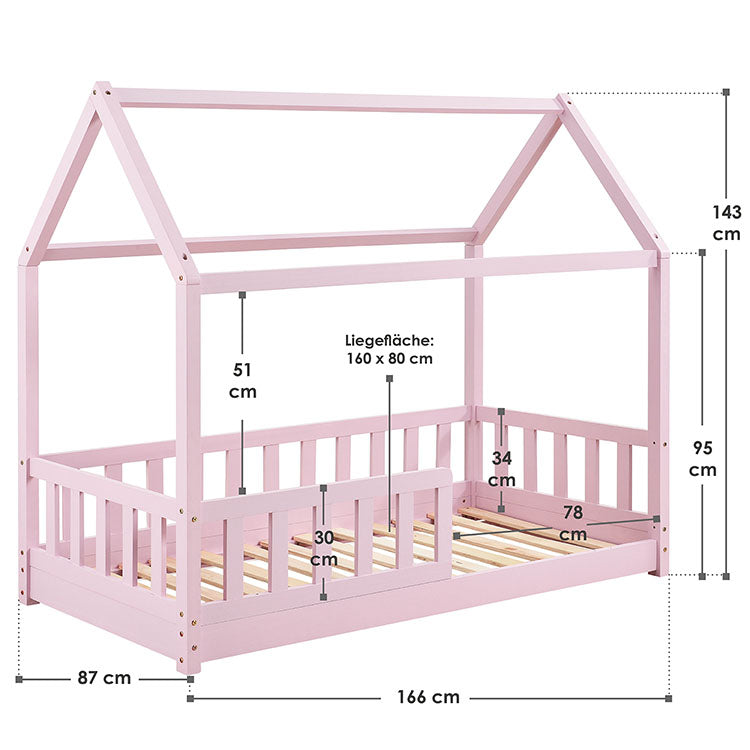 Abmessungen Kinderbett Marli 80 x 160 cm rose