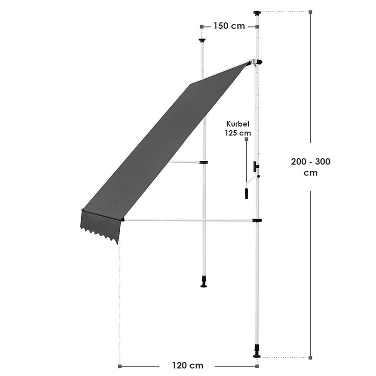  Abmessungen Klemmmarkise Kuwait 150x120 cm Grau