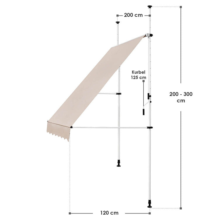  Abmessungen klemmmarkise kuwait 200x120 cm Beige