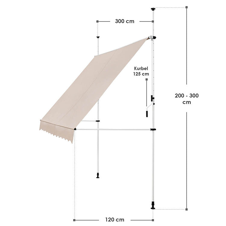  Abmessungen Klemmmarkise Kuwait 300x120 cm Beige