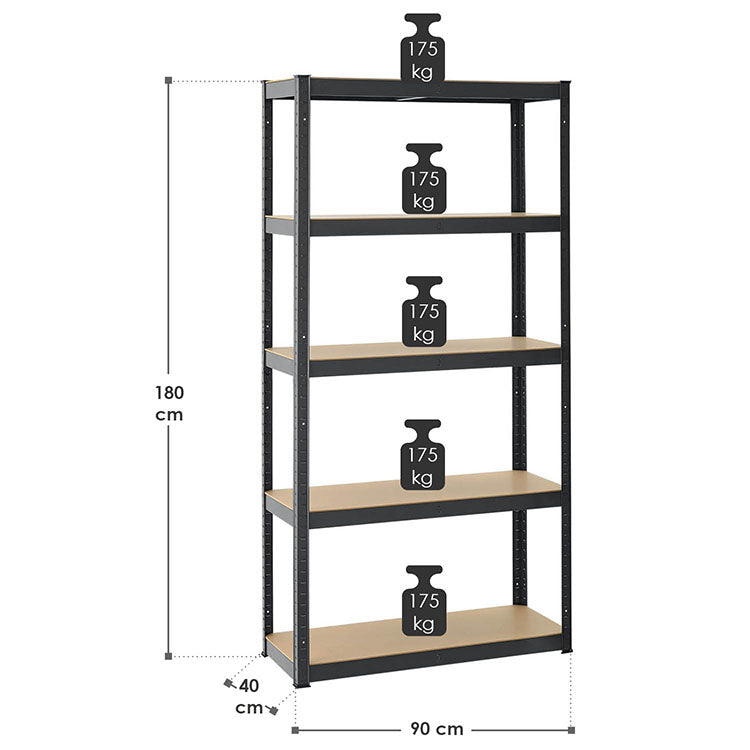 Abmessungen Lagerregal Basic 2er Set 180 x 90 x 40 cm in Grau