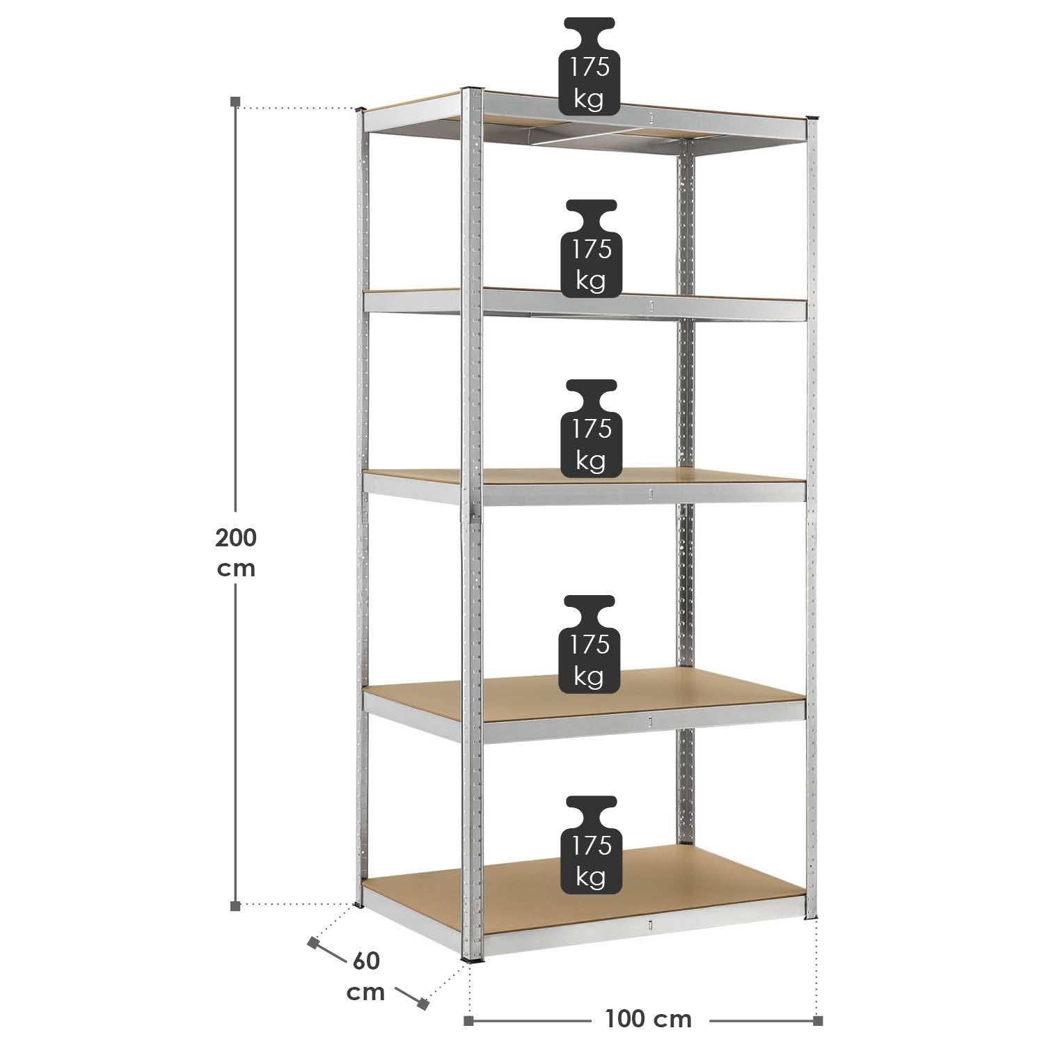 Abmessungen Lagerregal Basic 200 x 100 x 60 cm