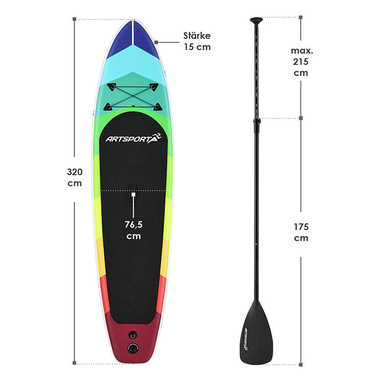 Abmessungen Stand Up Paddling Board Retro Love 320 x 76,5 cm