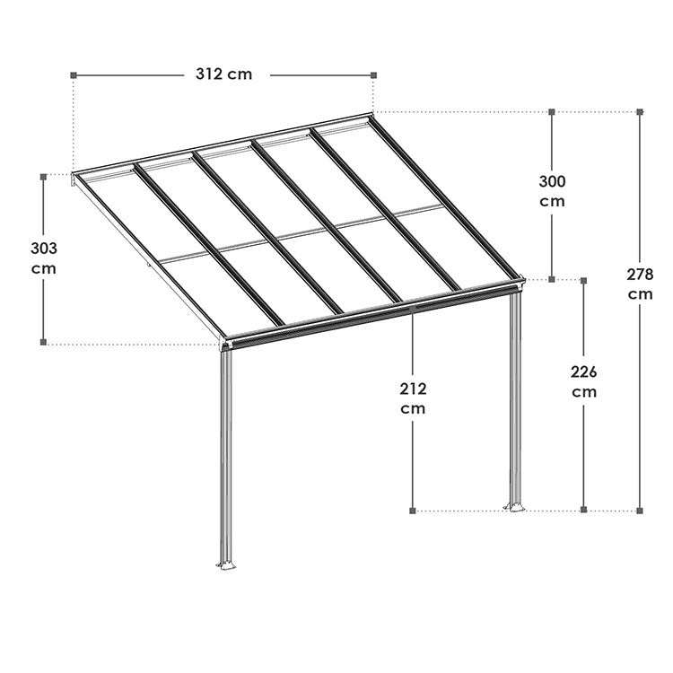 Abmessungen Terrassenüberdachung Borneo 3x3 m Weiß