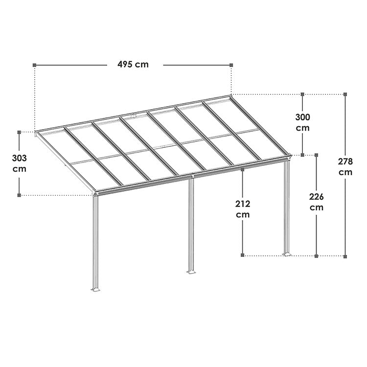 Abmessungen Terrassenüberdachung Borneo 5x3 m Weiß