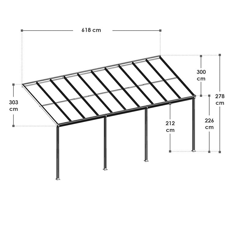 Abmessungen Terrassenüberdachung Borneo 6x3 m Weiß