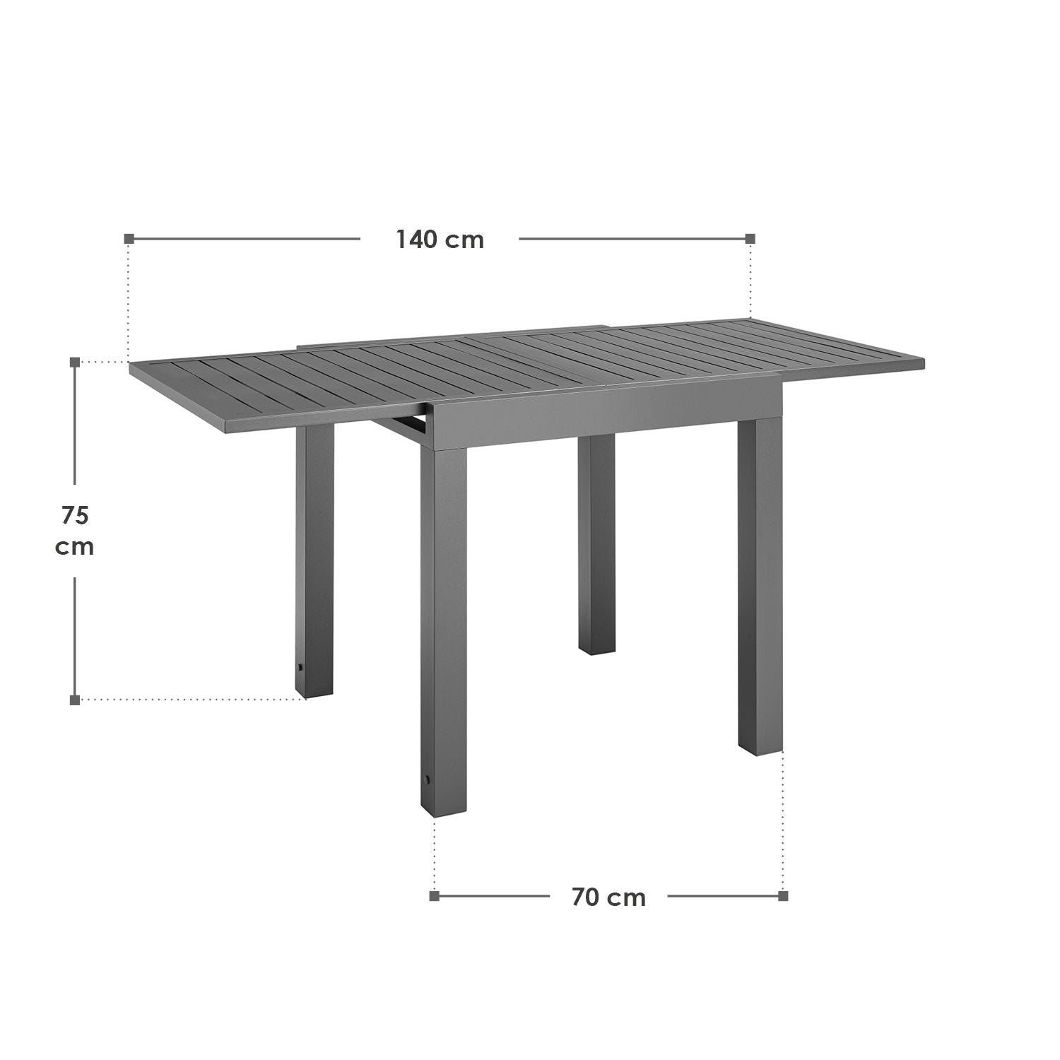 Abmessungen Ausziehbarer Gartentisch Laki 70x70cm