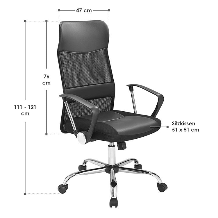 Abmessungen Bürostuhl Austin mit Mesh-Bespannung